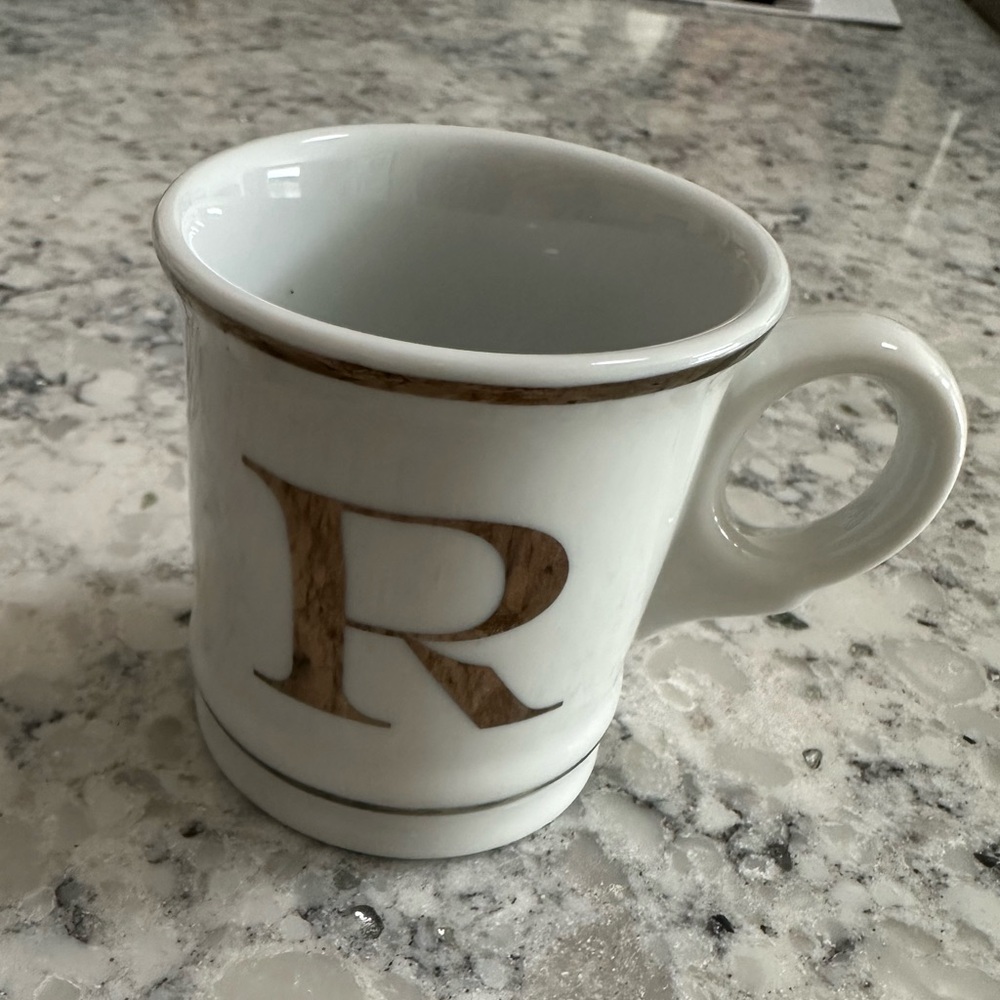 Williams Sonoma White Espresso Mug with R Initial